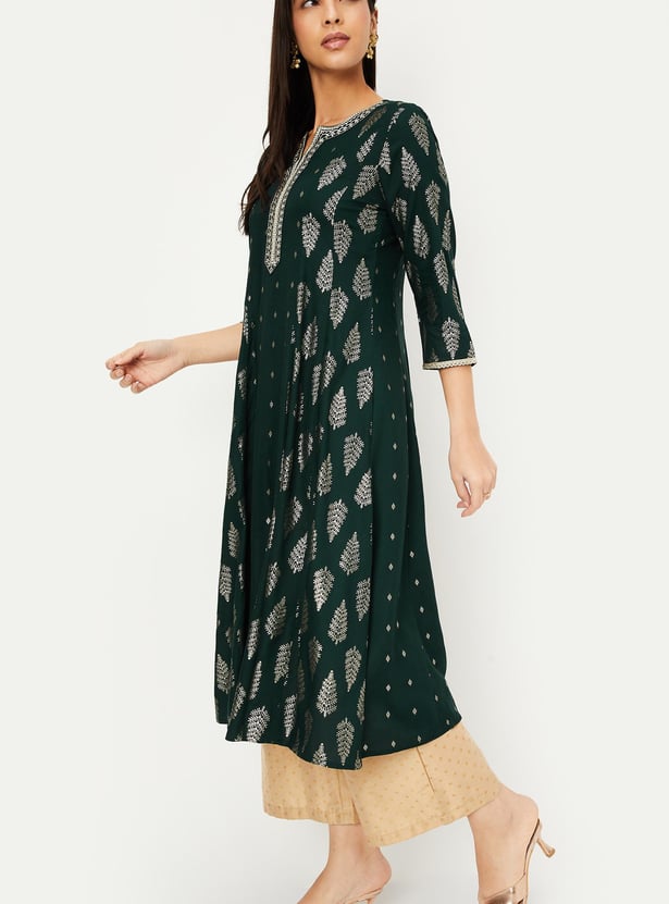 Buy Women Foil Printed A-Line Kurta Online at just Rs. 1299.0 ...