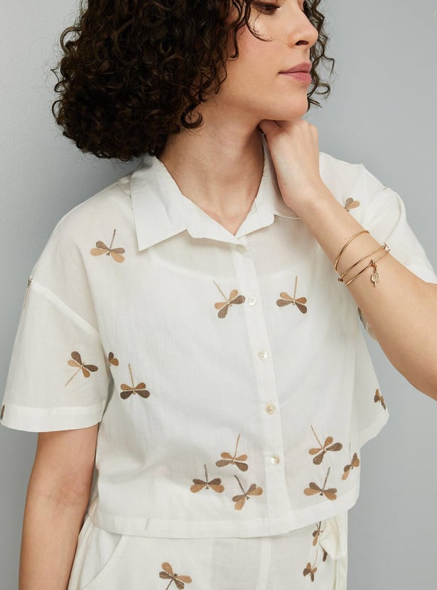 Women Embroidered Crop Shirt