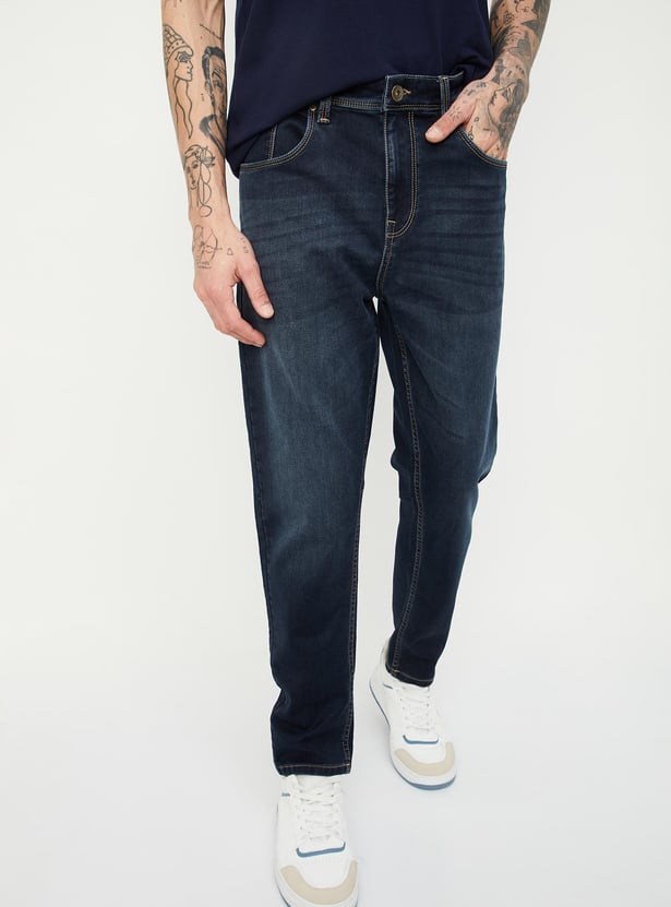 Men Carrot Fit Washed Jeans