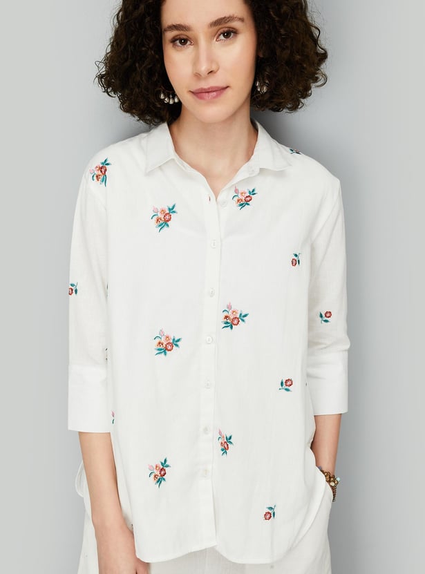 Women Embroidered Shirt with High-Low Hem