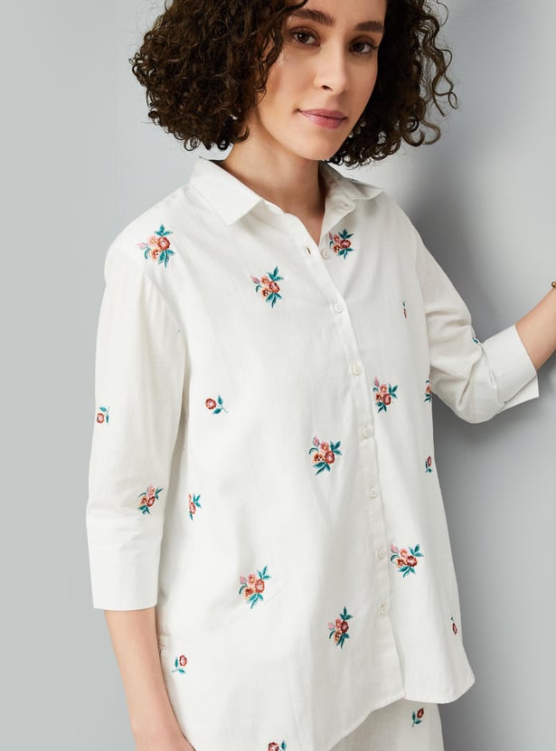 Women Embroidered Shirt with High-Low Hem