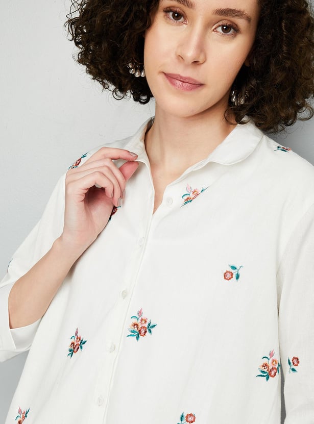 Women Embroidered Shirt with High-Low Hem