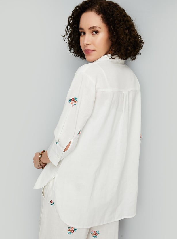 Women Embroidered Shirt with High-Low Hem