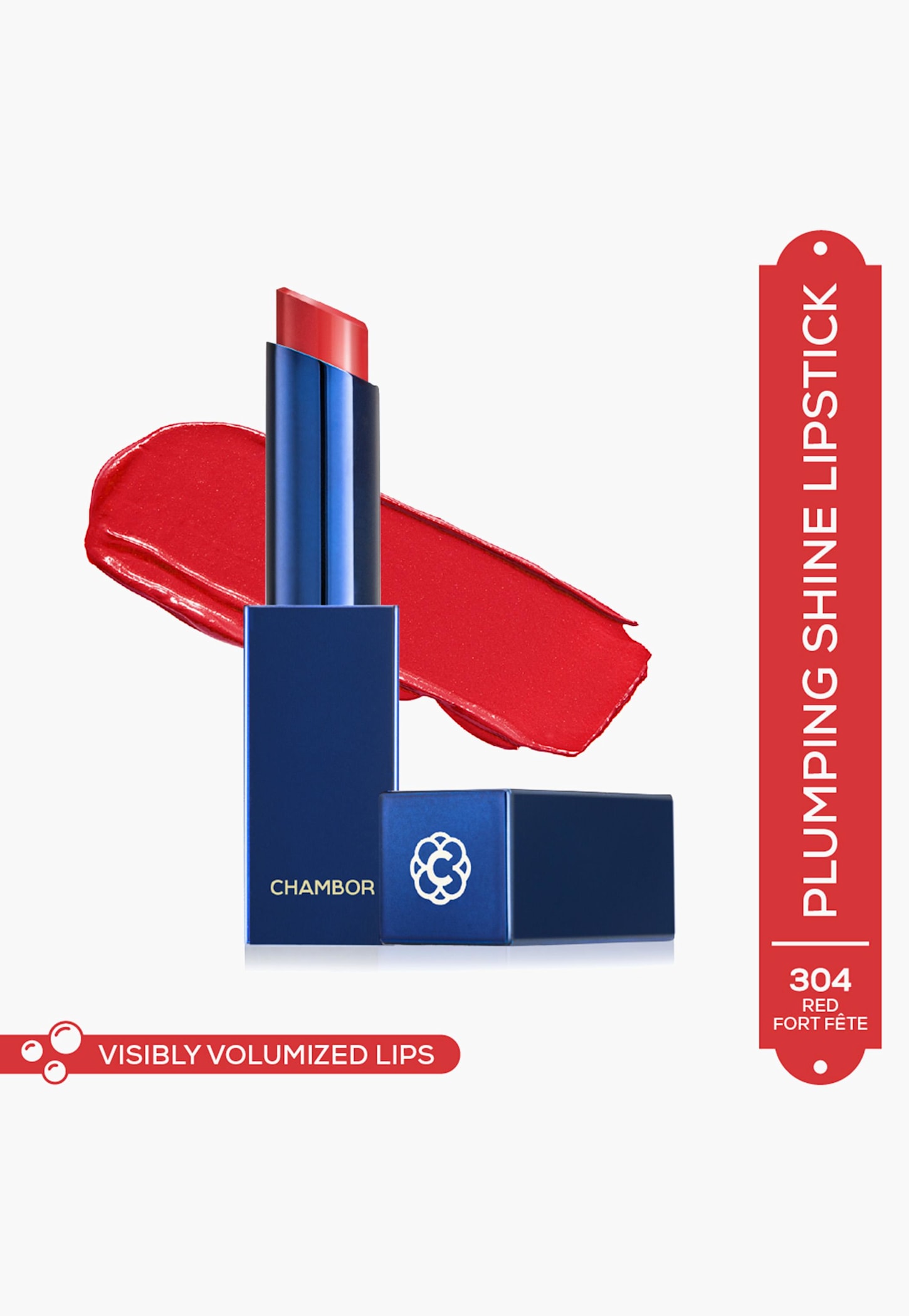 CHAMBOR Colour Studio Tres Shine Plump Lipstick - Red Fort Fete - 3g-image-25