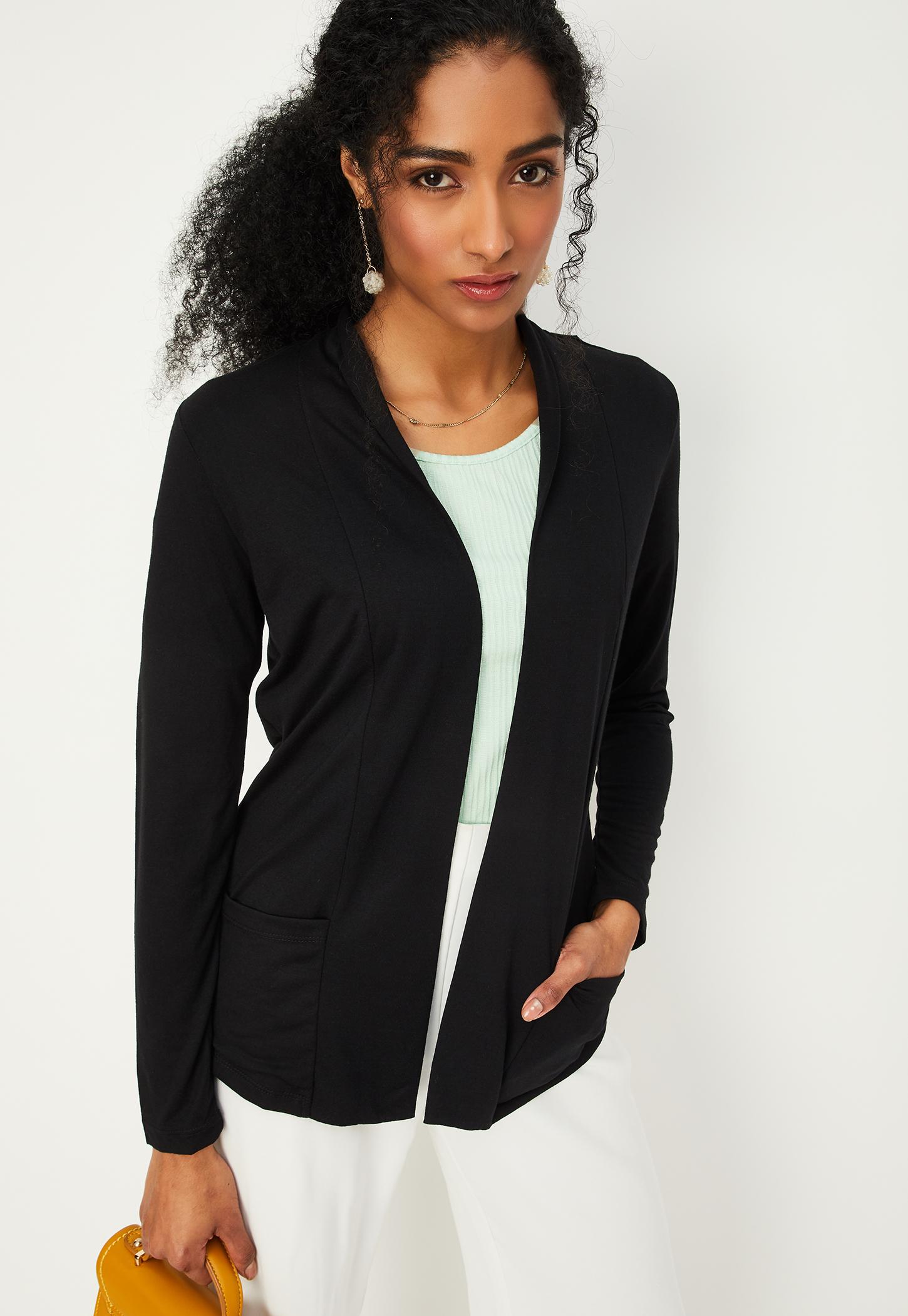 Women Solid Open-Front Shrug-image-2