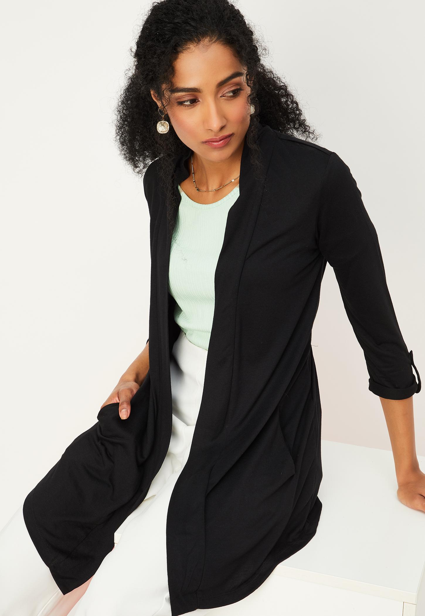 Women Solid Open-Front Shrug-image-3