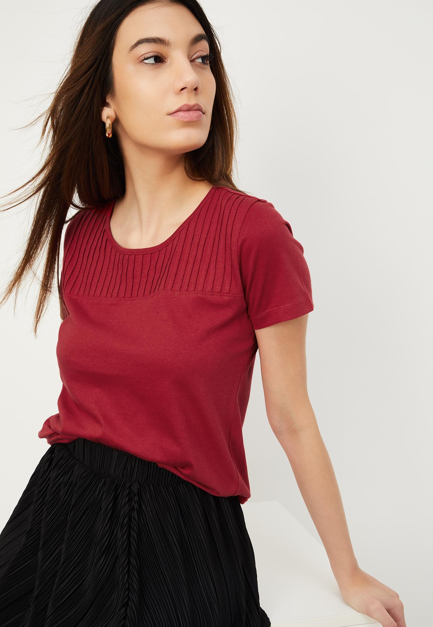 Women Pintuck Yoke T-shirt-picture-33