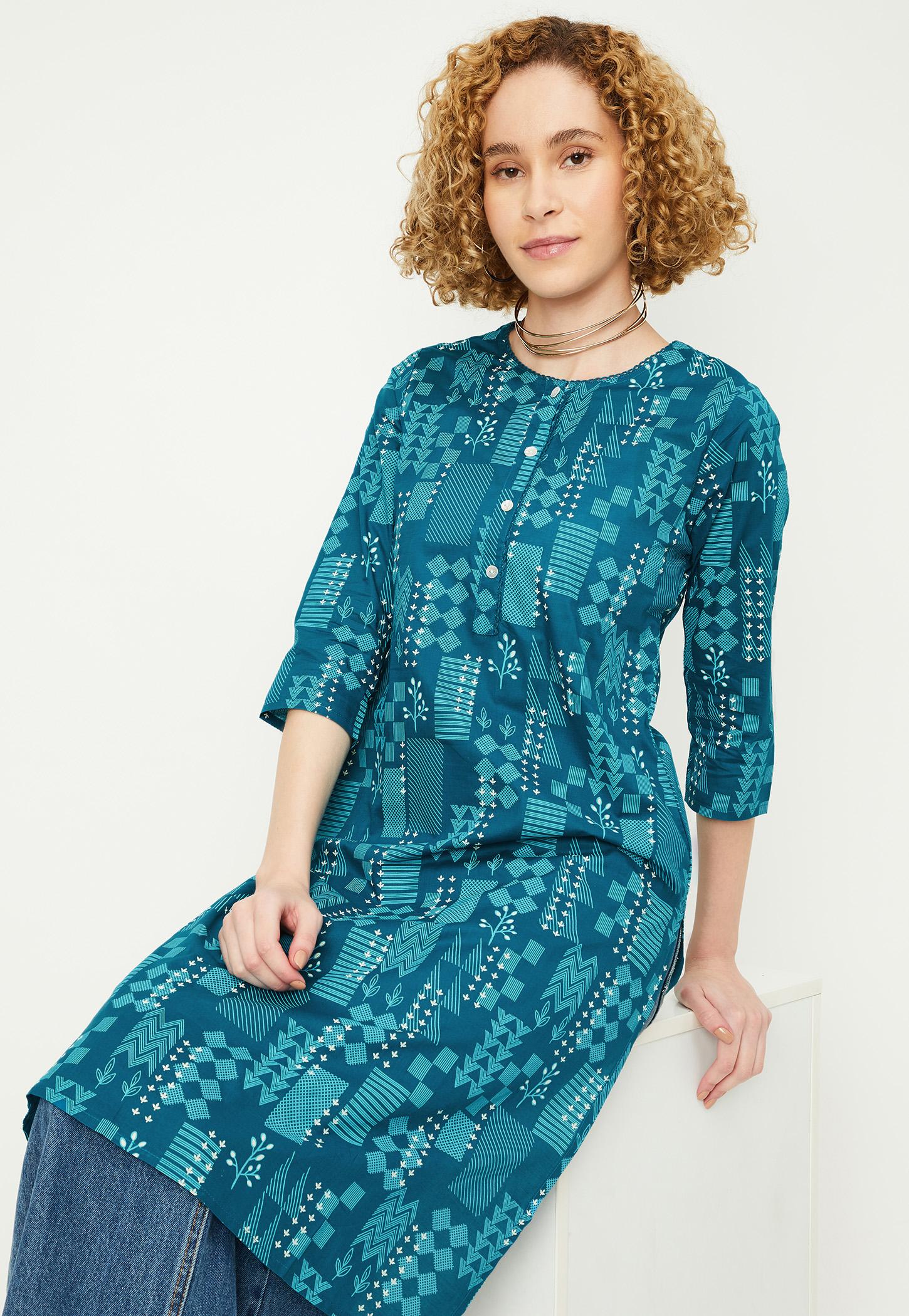 Women Printed Kurta with Pocket-image-3