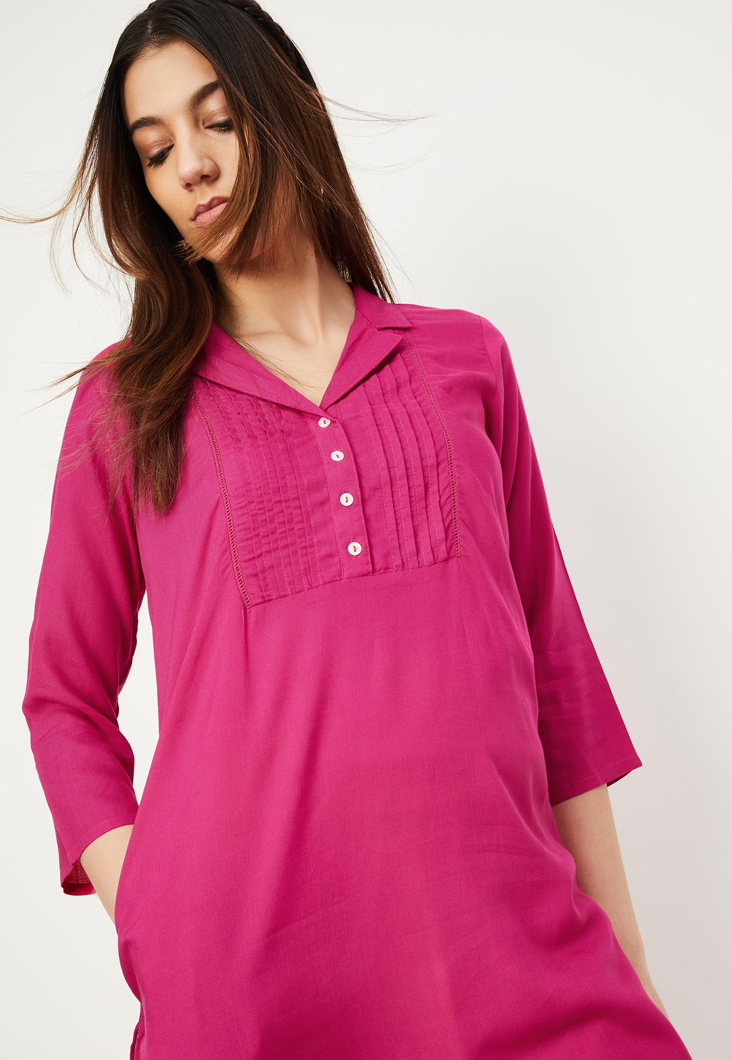 Women Pintuck Yoke Notched Collar Kurta-picture-54